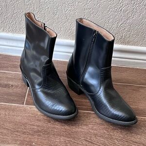 UFCW 1196 Black Leather Iguana Cowboy Boots Men Size 9D USA Vintage